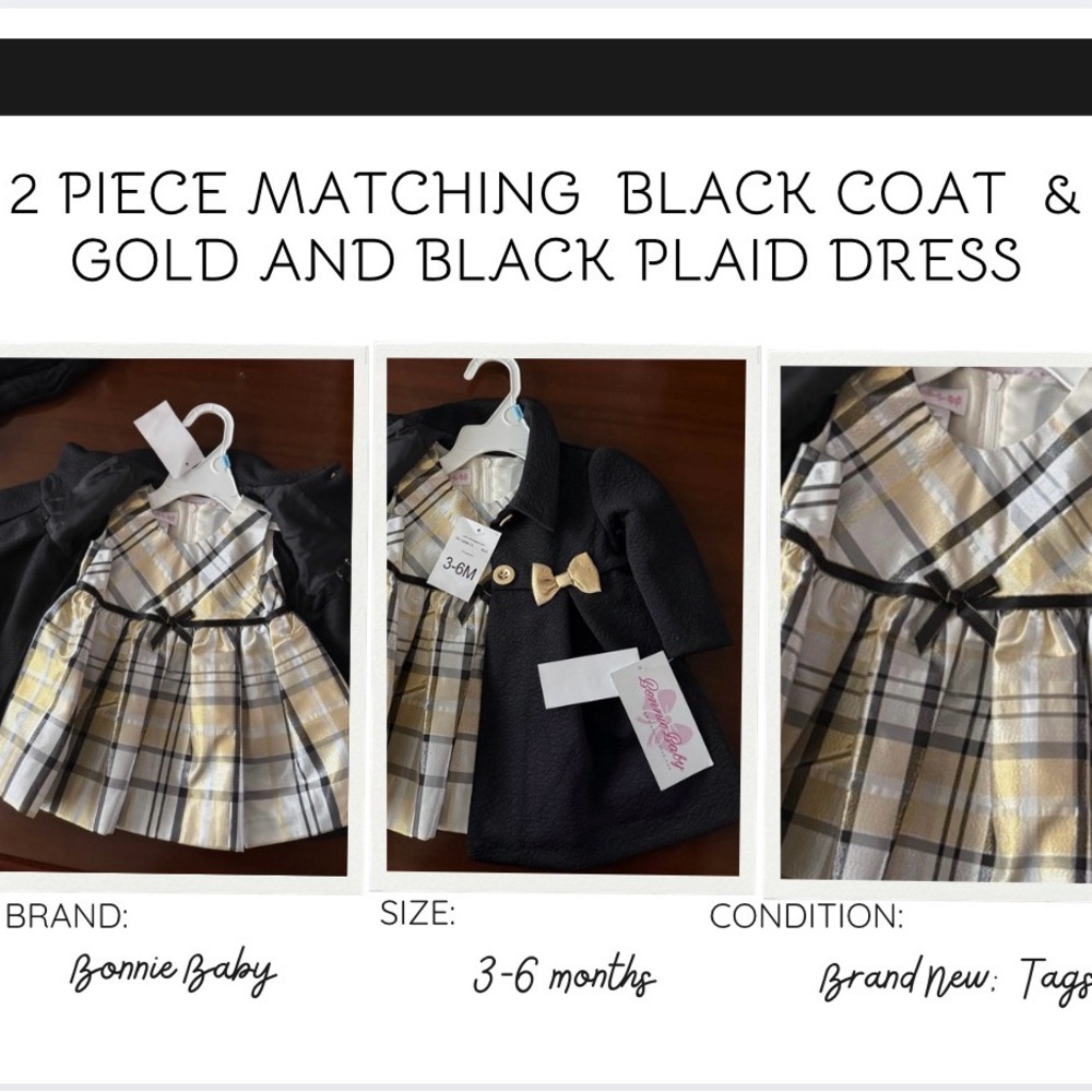 Bonnie Baby Black and Gold Plaid Dress Set